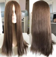 Kosher peruker 10a klass ljus brun färg # 6 finaste peruanska jungfru mänskliga hår silkeslen rak 4x4 silke topp bas judisk peruk snabb express leverans