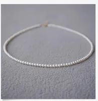 16 "Mini AAA + 3-4 mm Echte natürliche Akoya weiße runde Perlenkette 14K Gold