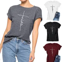 Women Fashion Cross Faith T Shirt Causal Jesus Letter Printed T-Shirt Christian Graphic Tees Short Sleeve T-Shirt