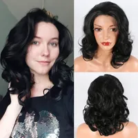 Cheap Glueless Black Short Bob Curly Wavy Pre Plucked Brazilian Lace Wigs Heat Resistant Fiber Synthetic Lace Front Wig Black Women Natural