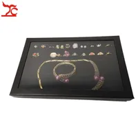 100 Slots Velvet Sponge Ring Earring Display Box Black Cufflink Jewelry Storage Case Showcase Ring Necklace Display Tray With Clear Lid