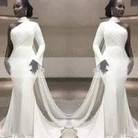 2020 африканских белых атласных вечерние платья с высоким вырезом на одно плечо рюшами развертки поезд с оберткой торжественная вечеринка красные ковровые платья выпускного вечера
