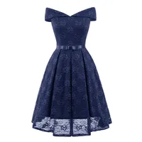 S-2XL Effen kleur Zie door zomerjurk elegante sjerpen korte baljurk v-hals vrouwen feestjurk kant vintage jurk FS4033