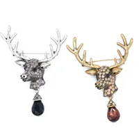 Hot Unisex Animal Christmas Xmas Rhinestone Deer Antlers Head Crystal Drop Pin Brosches Styling Smycken Lot 12 st