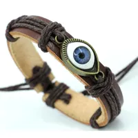 Evil Eye Braided Armband Echtes Leder Männer Armreif Unisex Einstellbare Schwarzbraune Farbe Vintage Mode Armband Schmuck Geschenk Für Frauen