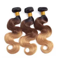 brazilian hair weft ombre human hair extensions natural human hair body wave three tone color 1b/4/27 100g/Bundle
