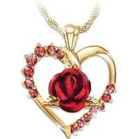 Rose Necklace Hollowed-out Diamond Pendant Heart Shaped Crystal Necklaces Valentine&#039;s Day Party gift Flower necklace jewelry ZJJ103