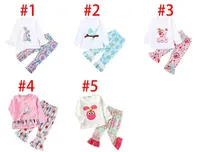 Ostertag Baby Outfits mit Rüschenärmeln Kaninchen Tops + Blumendruck Pant 2ST Set Frühling Herbst Kleinkind-Boutique Kleidung