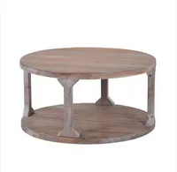 Livraison gratuite Wholesales ronde rustique Table basse en bois massif + MDF Table basse avec revêtement de cire Dusty