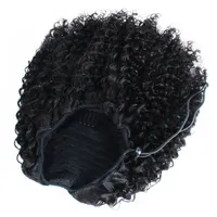 Afro bladerdeeg Paardenstaart Kinky Trekkoord Paardenstaarten Hair Extensions voor Afro-Amerikaanse 3C 4C Menselijk Haar Pony Staart Krullende Haarstukken Bovenste sluiting