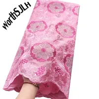 5 ярдов Африканский Дубай Высококачественные швейцарские кружевы ткани Швейцария Свадебные ткани Розовые зеленые Нигерия Voile Хлопчатобумажная ткань