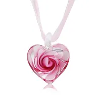 Colliers coeur fait à la main rose fleur séchée collier design de mode kettingen voor vrouwen collier en verre
