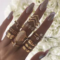 Boho anillo de oro Conjunto de junta articulada dedo tallado Anillos con estilo de la mano accesorios de metal joyería de la aleación para mujeres y niñas SR0078