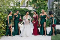 Элегантная дешевая дешевая линия подружки невесты dresess четыре стиля с длиной плеча с разделенной сексуальной горнимой чепухой платья
