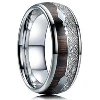 8mm Tungsten Carbide Rvs Ringen Inlay Hawaiian Koa Wood Meteorite Pijl Wedding Band Heren Sieraden