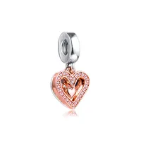 Silver Beads Sparkling Freehand Heart Dangle Charm Sterling-Silver-jewelry Bead Fits Pandora Bracelets DIY Woman Original 925 Charms