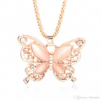 Goldkette Schön Halskette Art und Weise Rose Gold überzog Opal Schmetterling Halskette Pullover Ketten Geschenk-Charme-Schmetterlings-Halskette