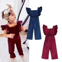 Fashion Kid Baby Girls Clothes Flying Sleeves Ruffles Backless Velvet Overalls Romper Jumpsuit Playsuit BibPants Toddler Outfits Set B11