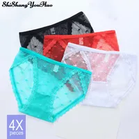 4PCS Women's New Lace Seamless Perspektiv Sexiga Underkläder Bikini Transparent Briefs Cotton Crotch Panties Plus Storlek XL 1859