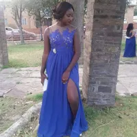 African Bridesmaid Wedding Party Dresses Lace Appliques Blue Chiffon Junior Bridesmaid Gowns Long Vestido Boda Mujer Invitada