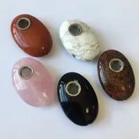 Najnowsze kryształy lecznicze kamieniowe rury z metalową miską owalną naturalny filtr kwarcowy tytoniu do palenia rur rurowa cygaro multi kolor 32 67ry e1