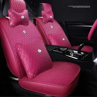 Pink PU Leather Auto woman Car Seat Covers Automobile Cover For Toyota Hyundai Kia BMW Waterproof 4 Color Universal Size