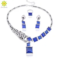 Leopard Panther Tier Schmuck-Set Emaille-Kristallrhinestone-Silber Halskette Ohrringe Ring Set für Frauen Partei Schmuck