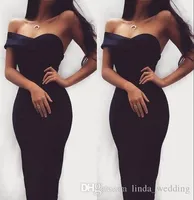 2019 Chic Bainha Pouco vestido de cocktail preto simples comprimento de chá Querida Feriado Feriado Feriado Clube Homecoming Festa Dress Plus Size personalizado