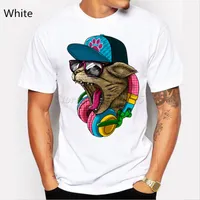 새로운 도착 남성용 패션 미친 DJ 고양이 디자인 티셔츠 멋진 탑스 짧은 소매 hipster 티셔츠