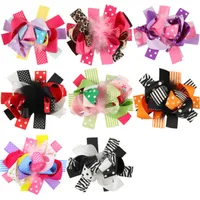 Christmas baby Girls hairpins Halloween feather Barrettes Bow with clip children hair accessories kids Dot stripe Hair clips FJ690
