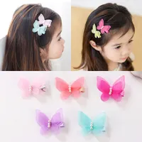 Baby Girl Lovely Butterfly Hair CLIP Fairy Princess HAIR Hairpin Tulle Net Fabric Pearl Barrettes Kids Girls Hair Accessories Gift