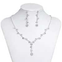 Barato Elegante nuevo collar de plata pendientes perforados conjuntos joyas flores para boda nupcial accesorios fiesta 15049