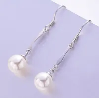 Pearl Drop Earrings For Mother Bride Real 925 Pure Silver Fishhook Bruiloft Dangle Oorbellen Koreaanse Oor Piercing Sieraden
