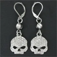 2pairs/lot personal design crystal skull biker style earrings 316L stainless steel fashion jewelry ladies popular motorbiker earrings