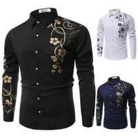 새로운 패션 신랑 셔츠 화이트 블랙 남자 웨딩 셔츠 Bauhinia 남자 긴 소매 셔츠 공식 경우 남자 드레스 셔츠 001