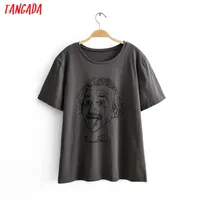 mujeres Tangada impresión de caracteres de gran tamaño gris de algodón camiseta de manga corta de verano 2020 tees damas tapa ocasional 2R05 CX200617