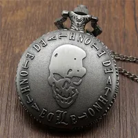 Retro Death Note Pocket Watch Bronze Solid Skull with Slim Necklace Chain Japanese Anime Quartz Analog Clock Cool Gifts237q