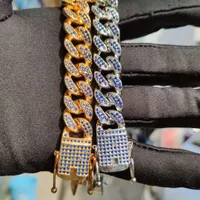 12MM colorido cubano de rap brazalete de Hip Hop de cadena joyería de plata Oro cúbico del Zircon cadena de cierre del arco iris para hombre pulsera de Miami 7/8/9 inchC