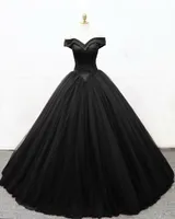 2019 New Ball Gown Black Gothic Wedding Dresses Off the Shoulder Basque Waist Corset Back Floor Length Women Vintage Non White Bridal Gown