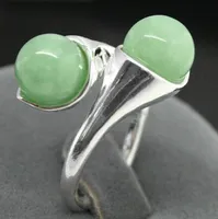 Nuevo diseño dos 8mm verde luz azul Jades anillo de plata esterlina