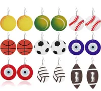 New Sports Round PU Leather Earrings Baseball Football Soccer Basketball Softball Evil Blue Eye Drop Earrings For women Jewelry GD105