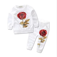 Baby Girl crianças roupas Designer Treino Boutique Kids Clothing Define Rose Lantejoula Imprimir Suits Hoodies Pant Criança Roupa Set 3-7Y K109Q
