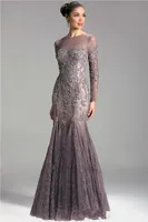 2020の新しいフォーマルマーメイドの母の花嫁のドレスジュエルレースアップリケビーズ長袖プラスサイズのイブニングドレス結婚式のゲストドレス