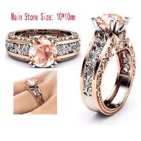 10mm round cut rose& white gold plated 925 sterling silver champagne&white topaz bridal engagement two tone gold ring size 5-11