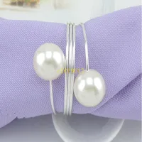 Imitation Pearl Metal Servett Ringar Utsökt Rund Elektroplate Servett Spänne För Bröllop Bröllop Dusch Favor Party Decor