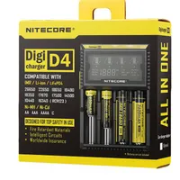 Nitecore D4 Digi Charger LCD Pantalla Universal Fit 18650 14500 16340 26650 18350 17500 con cable de carga