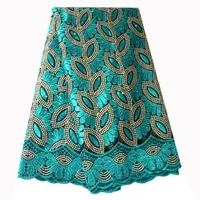 French Lace Fabric Teal Green Beaded African Lace Fabric 2019 High Quality Embroidered for Nigerian Wedding Dresses