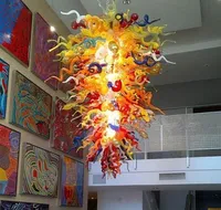 Modern Große Kristallleuchter-Beleuchtung für hohe Decken Spaces Esszimmer Hand Blown Kunst-Glas-Pendelleuchten