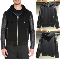 Men&#039;s Black Leather Patch Hood Sweatshirt Embroidery Star Casual Jogging Jackets Full Zipper For Men&#039;s Sweat Jumper