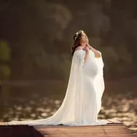 Szyfon szal sukienka fotograficzna macierzyńska Elegancka maxi suknia ciążowa sukienki macierzyńskie na ramię